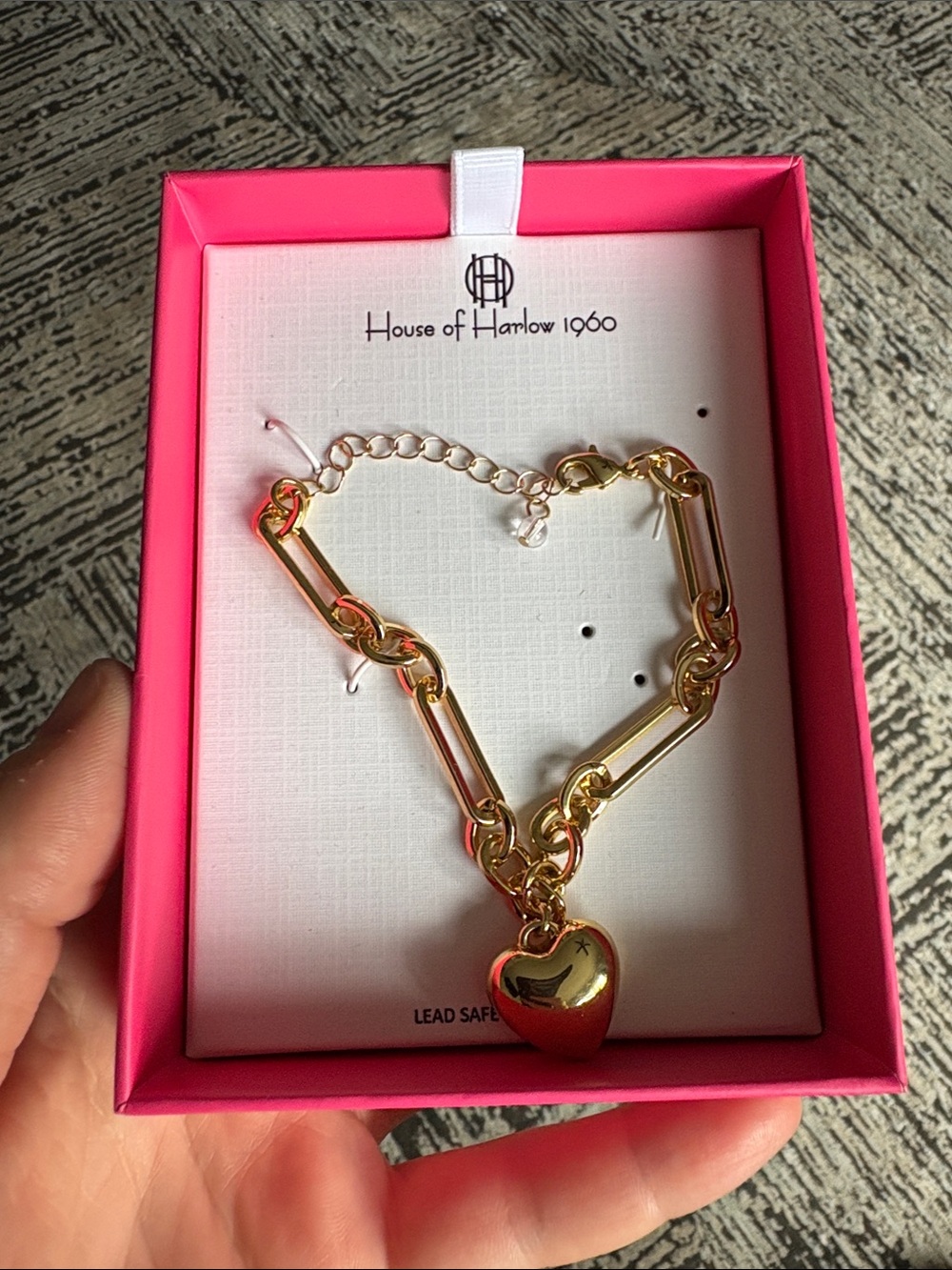 House of Harlow 1960 Gold Heart Charm Link Bracelet